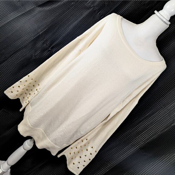 MICHAEL KORS! VANILLA CREAM BELL SLEEVE GOLD STUDDED SCOOP SWEATER! SZ XL - Picture 1 of 10